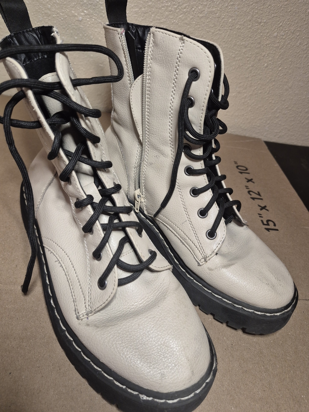 Women's Cream Lace-Up Combat Boots